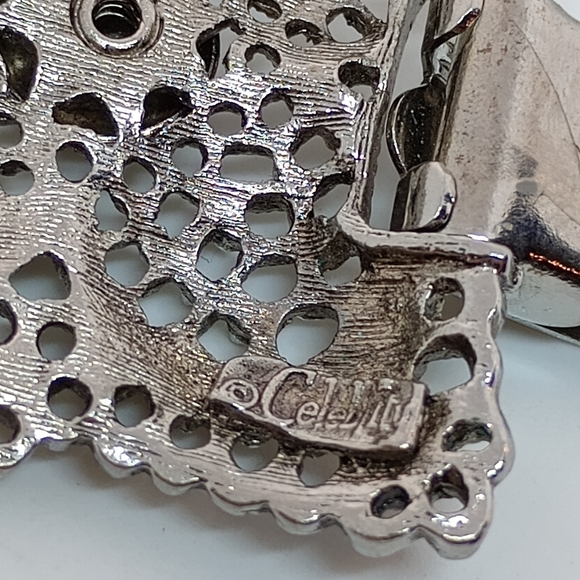 * Vintage Celebrity Silver Tone Panel Bracelet & Clip On Earrings Set - Picture 7 of 7